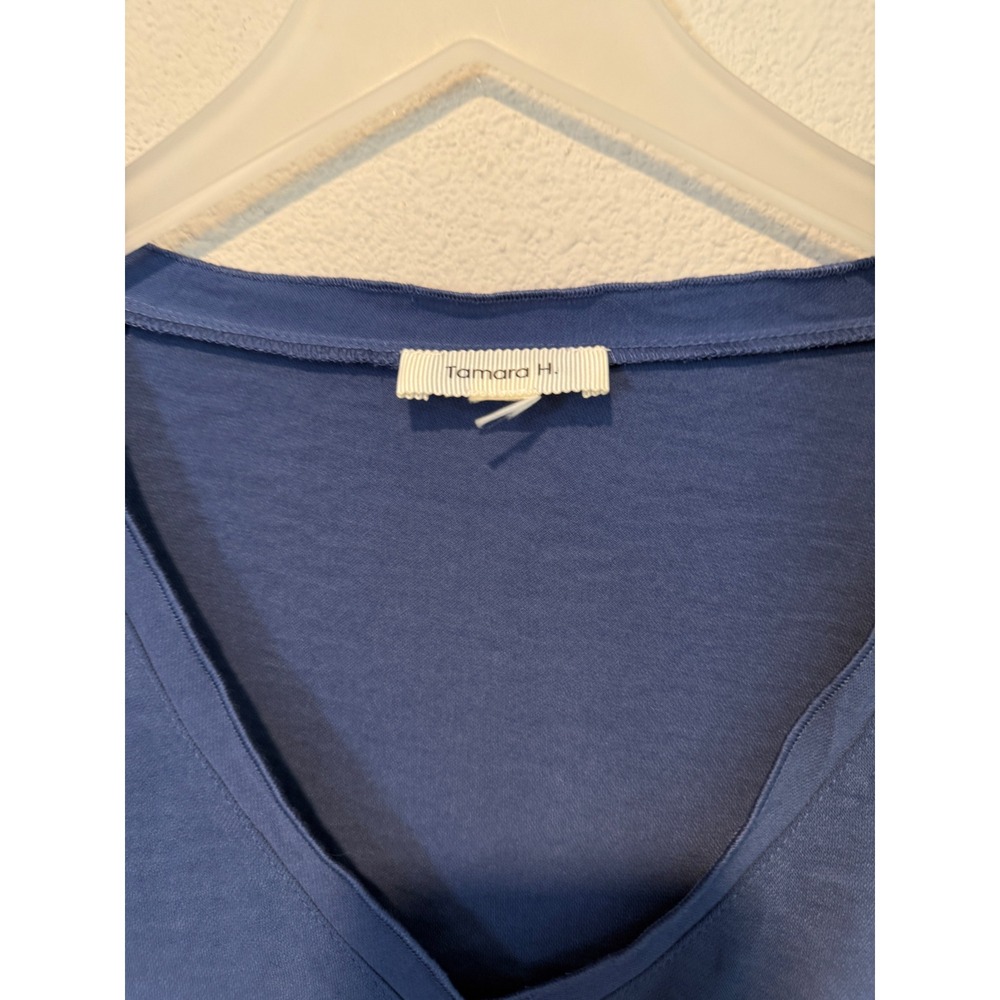 Tamara H Blue V-Neck Flutter Sleeve Smocked Shoulder Blouse Top Plus Size 2X - Picture 3 of 5